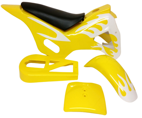 FMD07 MINI DIRT BIKE 49CC FAIRINGS KIT 5 PIECE YELLOW / WHITE