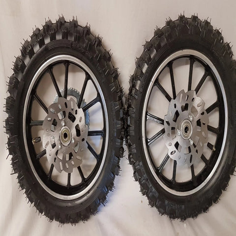 WMD02 FRONT / REAR WHEEL SET 49CC MINI DIRT BIKE 10" TYRE BRAKE DISC & SPROCKET - Orange Imports - 1