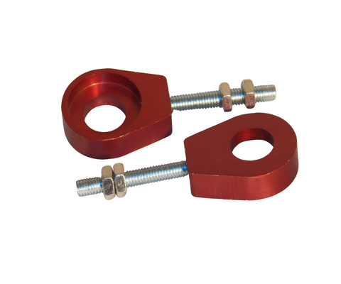 CHT06 SET OF RED ALLOY DIRT / PIT BIKE CHAIN TENSIONERS 12MM