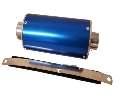EX022 EXHAUST CAN MUFFLER WITH STRAP & BRACKET BLUE CNC FOR 110CC 125CC PIT / DIRT BIKE