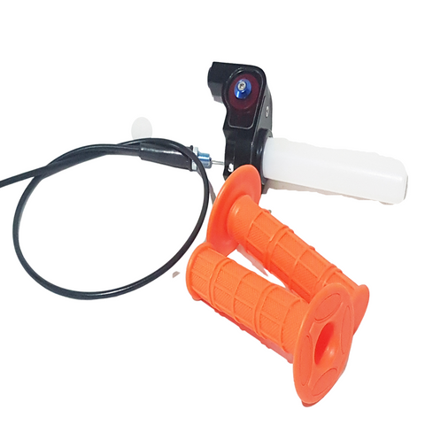 QUICK ACTION 1/4 TURN THROTTLE, ORANGE GRIPS & THROTTLE CABLE DIRT PIT QUAD BIKE