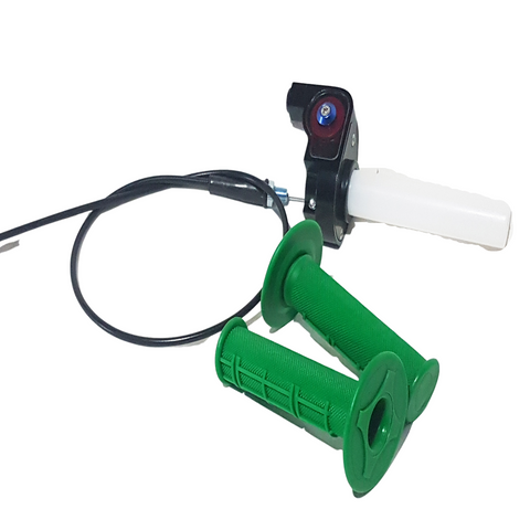 QUICK ACTION 1/4 TURN THROTTLE, GREEN GRIPS & THROTTLE CABLE DIRT PIT QUAD BIKE