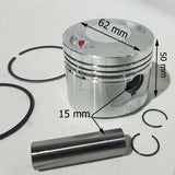 PIS04 62MM PISTON KIT WITH RINGS 15MM GUDGEON PIN QUAD DIRT PIT BIKE