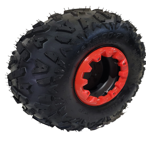 TQU57 FRONT REAR LEFT OR RIGHT OFF ROAD QUAD BIKE RIM, 7" TYRE 16-8/7 RED TRIM UPBEAT 110CC
