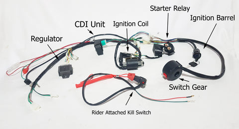 WIRSET01 WIRING AND PARTS FOR 110CC 125CC QUAD LOOM, CDI, RELAY, REGULATOR,