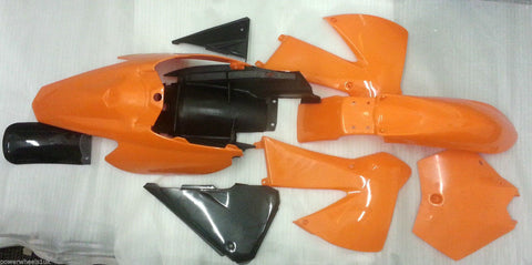 KTM01 SET OF ORANGE AND BLACK KTM PLASTICS FAIRINGS 01-02 DIRT / PIT BIKE 125CC / 150CC - Orange Imports - 1