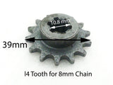 SPF19 MINI DIRT BIKE 49CC FRONT SPROCKET FOR 8MM CHAIN 14 TOOTH SPROCKET - Orange Imports - 1