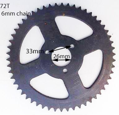 SPR06 MINI MOTO REAR SPROCKET 72 TOOTH FOR 6 MM CHAIN - Orange Imports